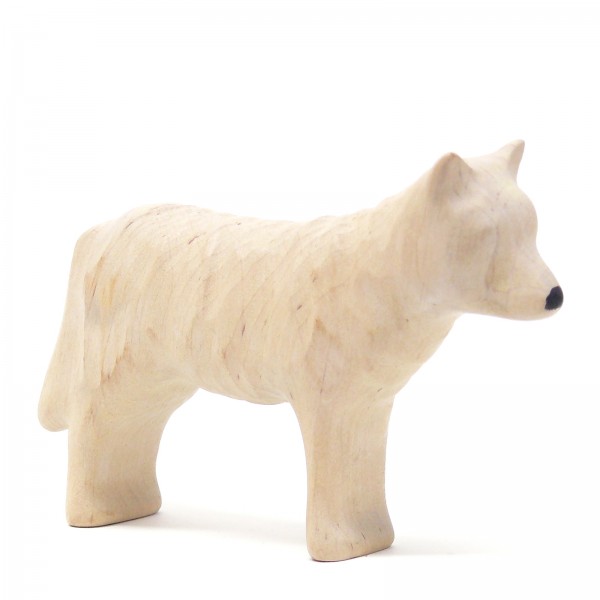 weiße Wölfin aus Holz von Buntspechte-holzspielfiguren.de